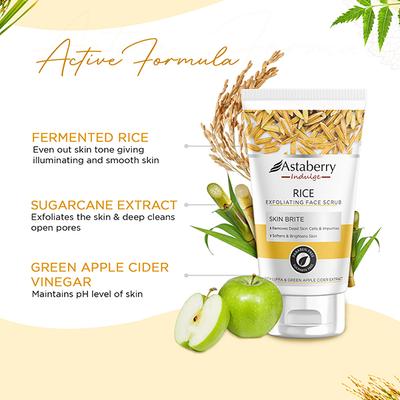 Astaberry Indulge Rice Exfoliating Face Scrub for Smoothe Skin - Remove Dead Skin Cells 100 ml - Scrubs & Exfoliants