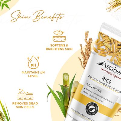 Astaberry Indulge Rice Exfoliating Face Scrub for Smoothe Skin - Remove Dead Skin Cells 100 ml - Scrubs & Exfoliants