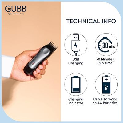 GUBB Cordless Beard Trimmer with 5 Level Settings, High Performance Stainless Steel Blades - (GB-9018) Black-Silver 1's - Trimmers