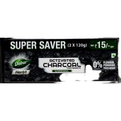 Dabur Herbal Activated Charcoal Whitening Toothpaste (Pack of 2 x 120 gm) - Toothpaste