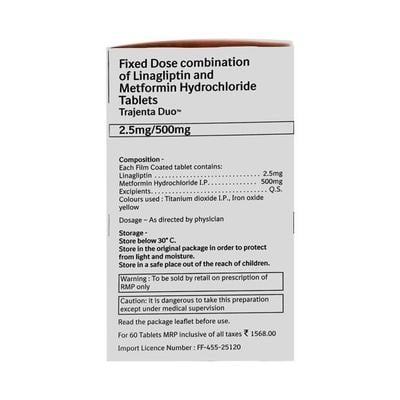 Trajenta Duo 2.5/500mg Tablet 10'S - Diabetes-Ant