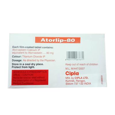 ATORLIP 80 Tablet 10's - High Cholesterol-Dys