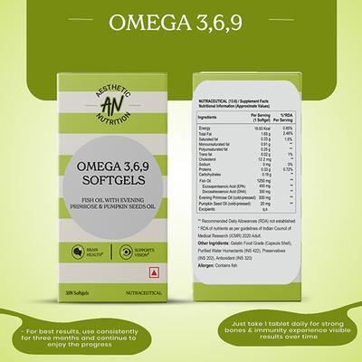 Aesthetic Nutrition Omega 3 6 9 Softgels Triple Omega Formula With Evening Primrose, Fish Oil, And Pumpkin Seed Oil For Heart, Skin 30 Softgels 1's - Omega Fish Oil Fatty Acids