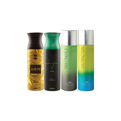 Ajmal 1 Aurum Femme, 1 Sacrifice II For Him Homme, 1 Nightingale And 1 Distraction Deodorants Pack of 4 200 ml - Deodorants/Roll-Ons