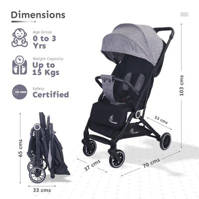 R for Rabbit Pocket Air Stroller Stroller - Gray 1's - Baby Safety