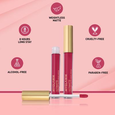 MyGlamm Ultimatte Long Stay Matte Liquid Lipstick-Rose Belle 2.5 ml - Lipsticks