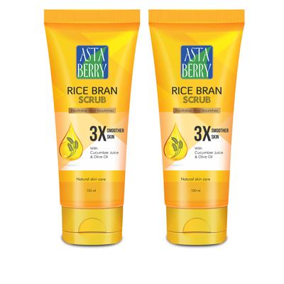 Astaberry Rice Bran Scrub - Cucumber Juice & Olive Oil (Pack of 2 x 200 ml) - Scrubs & Exfoliants
