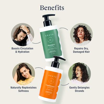Arata Natural Damage Repair Duo With Hydrating Shampoo & Conditioner Daily Damage Repair 680gm - Shampoos