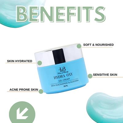 House of Beauty Hydra Oxy Gel Cream - Sensitive, Acne Prone Skin with Niacin & Hyaluronic 100ml - Face Gels
