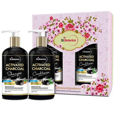 Stbotanica Activated Charcoal Hair Shampoo + Activated Charcoal Hair Conditioner 600 ml - Shampoos