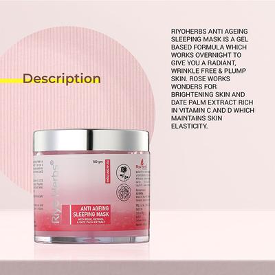 Riyo Herbs Anti Ageing Sleeping Mask - Rose Retinol & Date Palm Extract 100 gm - Masks & Peels
