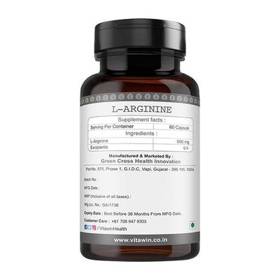 Vitawin L-Arginine Capsules 60's - Amino Acids