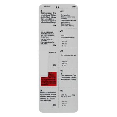 Minirin Melt 120mcg Tablet 10'S - Urinary Retention-Diu