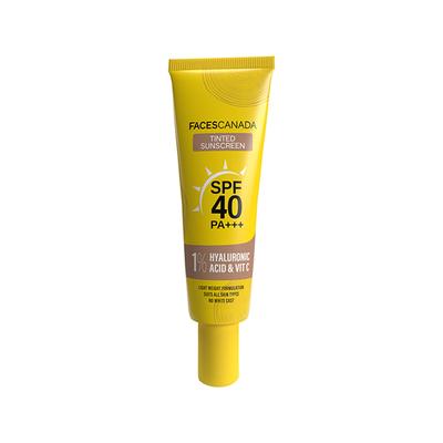 Faces Canada Tinted Sunscreen, SPF 40 PA+++, 1 Percent Hyaluronic Acid and Vitamin C, No White Cast 30 gm - Body Sunscreen