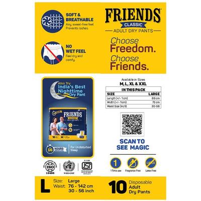 Friends Classic Adult Dry Pants (L) 10's - Adult Diapers & Pads