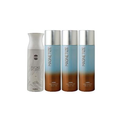 Ajmal 1 Evoke Silver Edition For Him And 3 Magnetize Deodorants Pack of 4 200 ml - Deodorants/Roll-Ons