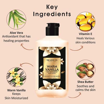 The Love Co. Warm Vanilla Body Lotion - Daily Skin Moisture for Men and Women - Intense Hydration for Dry Skin 250 ml - Creams/Oils/Lotions