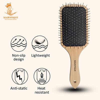 Majestique Premium Wooden Metal Pin Brush, Eco Friendly Wooden Hair Brush with Metal Pin Bristles 1's - Hair Brushes