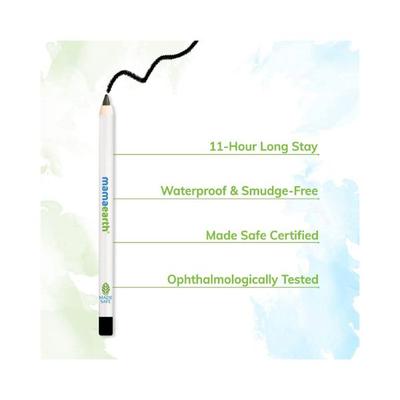 Mamaearth Charcoal Black Long Stay Kohl Kajal Black Waterproof With Castor Oil & Chamomile For 11Hour Smudge free Stay with Free Sharpener 1.2 gm - Kajal & Kohls
