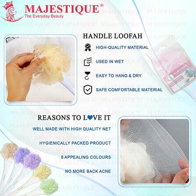 Majestique Long Handle Loofah for Back Scrubber, Easy Reach Body Wash, Back Cleaning - Color May Vary 1's - Others