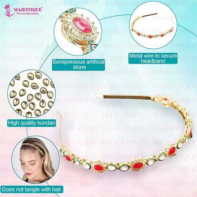 Majestique Kundan Gold Plated Hair Bands Fancy Party Wedding Headband For Women, Girls 1's - Hair Clips/Bands