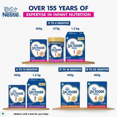 Nestle LACTOGEN PRO 3 Follow Up Formula with Whey Protein, Iron, Vitamin A, C & D (After 12 Months Upto 18 Months) Powder 400 g - Baby And Infant Supplements
