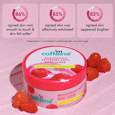 mCaffeine Brightening Raspberry Body Scrub - Tan Removal, AHAs Lactic and Glycolic Acid, Vit C Rich 175 gm - Scrubs & Exfoliants