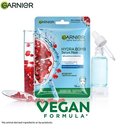 Garnier Skin Naturals, Hydra Bomb, Serum Mask Replumping Pomegranate For Dry , Dehydrated Skin 28gm - Sheet Masks