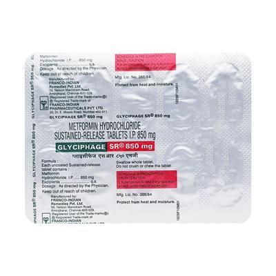 Glyciphage SR 850mg Tablet 10'S - Diabetes-Ant