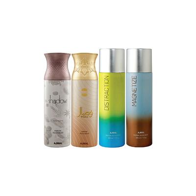 Ajmal 1 Shadow Homme, 1 Wisal, 1 Distraction And 1 Magnetize Deodorants Pack of 4 200 ml - Deodorants/Roll-Ons