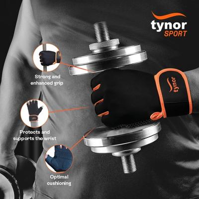 Tynor Sport Grip Gym Gloves with Support - Black & Orange (L) 1's - Gym Accessories