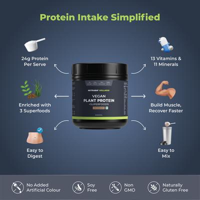 Nutrabay Wellness Vegan Plant Protein + Superfoods - Rich Chocolate 500 gm - Whey Proteins