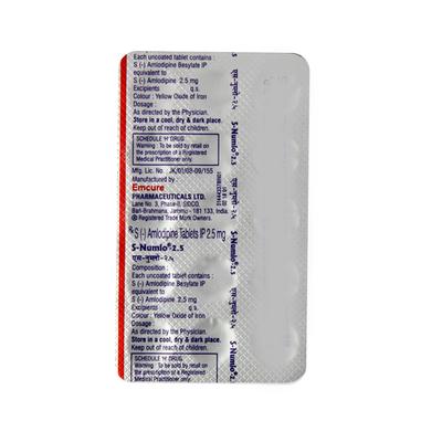 S Numlo 2.5mg Tablet 15'S - Hypertension-Cal