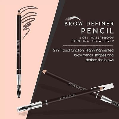 Swiss Beauty Eyebrow Definer Pencil With Spoolie, Shade - Deep Brown 1.5 gm - Eyebrow Pencils & Enhancers