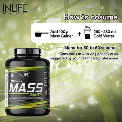 INLIFE Muscle Mass Gainer with Whey Protein Powder Chocolate Flavor 3 kg - Weight Gain