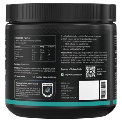 Nutrabay Pure Beta Alanine Amino Acid Powder - Unflavoured 250 gm - Amino Acids