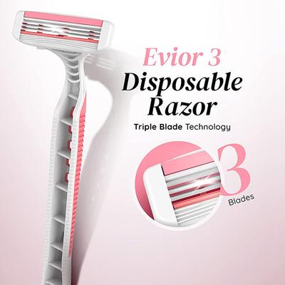 LetsShave Evior 3 Plus Disposable Razor - Women (Pack of 12) - Hair Removal Accessories