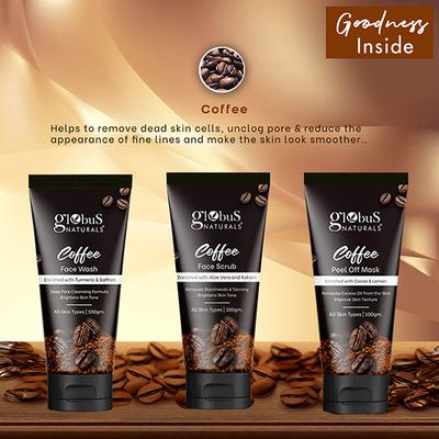 Globus Naturals Diwali Glow Coffee Trio Kit-Face Wash 100gm, Face Scrub 100gm, Peel Off Mask 100gm 1's - Makeup Kits & Sets