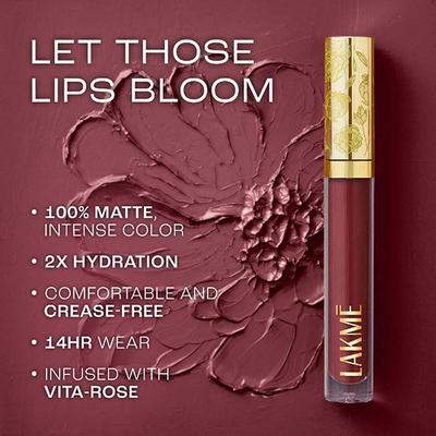 Lakme Rouge Bloom Matte Lip Liquid Regal Rose 102 3.5 ml - Liquid Lipsticks