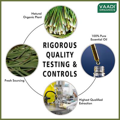Vaadi Herbals Lemongrass Essential Oil - Reduces Stress & Depression, Prevents Hairfall, Prevents Skin Ageing - 100% Pure Therapeutic Grade 10 ml - Essential Oils