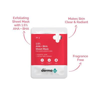 The Derma Co. 1.5 Percent AHA Plus BHA Sheet Mask for Clear and Smooth Skin 20gm - Sheet Masks