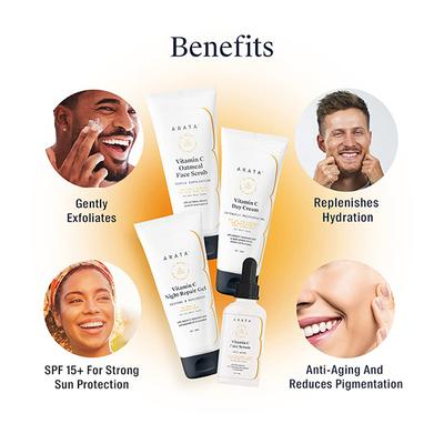 Arata Vitamin C Overnight Face Care Regime With Vitamin C Oatmeal Scrub (75 ML), Face Serum (30 ML), Day Cream (50 ML) & Night Repair Gel (50 ML) 1's - Face Serum