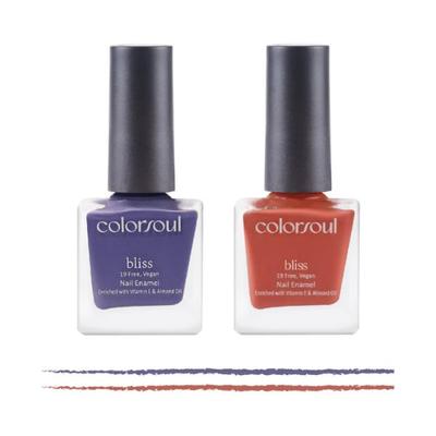 Colorsoul Bliss Vegan Nail Enamel, Tickled Purple, Peach Crush, B08, B15 (Pack of 2 x 8 ml) 1's - Nail Polish
