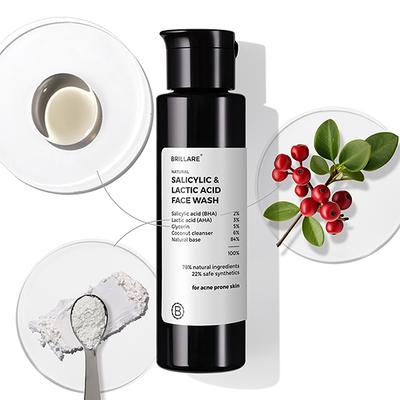 Brillare Salicylic & Lactic Acid Face Wash For Clear, Purified, Acne Prone Skin 100 ml - Face Washes
