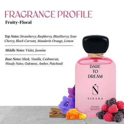 Nisara Dare to Dream Perfume Long Lasting Fragrance Fruity Floral Woody Eau De Parfum For Women 50 ml - Women Perfumes (Edt/Edp)