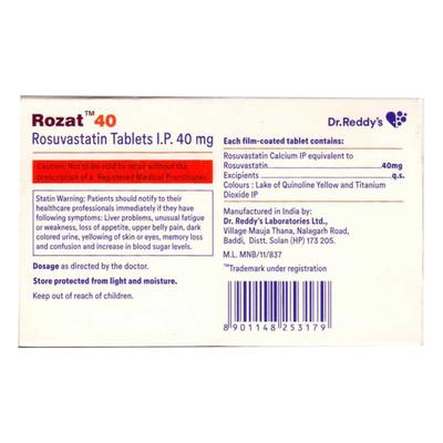 ROZAT 40 Tablet 15's - High Cholesterol-Dys