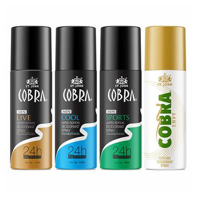 St. John Cobra Live Limited Edition Deodorant Spray 150 ml + Cool Limited Edition Deodorant Spray 150 ml + Sports Limited Edition Deodorant Spray 150 ml + Cobra Envy Deodorant Spray 150 ml - Men Deodorants/Roll-Ons