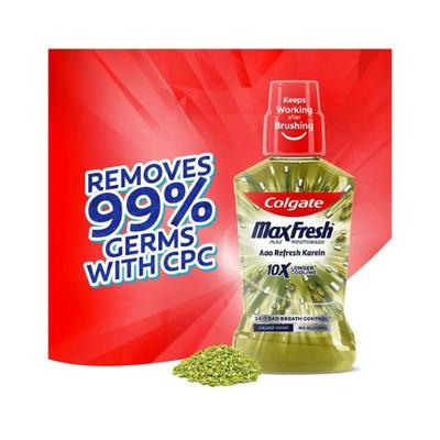 Colgate-Palmolive, Colgate Maxfresh Antibacterial Mouthwash(Saunf), Removes 99% Germs with CPC, 24/7 Fresh Breath 250 ml - Mouthwash