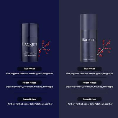 Hackett Essential Deodorant Stick 75gm + Body Spray 150ml 2's - Men Deodorants/Roll-Ons