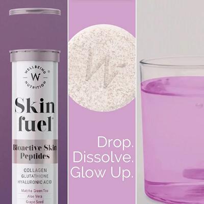 Wellbeing Nutrition Skin Fuel Japanese Collagen Peptides, L-Glutathione, Antioxidants Hyaluronic Acid, Grape Seed, Vitamin E - Hair & Skin